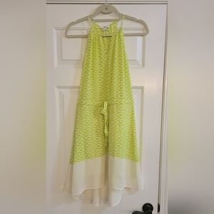 Green Patterned Halter Dress with Cream Hem
